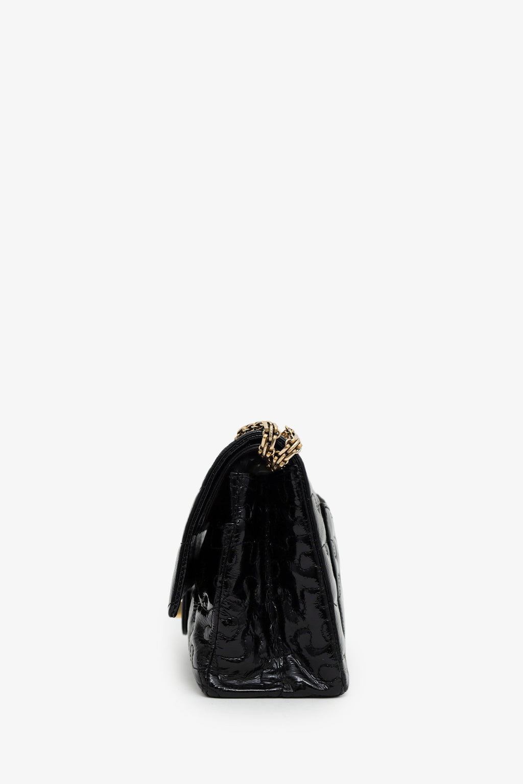 Pre-Loved Chanel™  2008-09 Black Crackled Patent Puzzle Reissue 2.55 Double Flap 226 Shoulder Bag