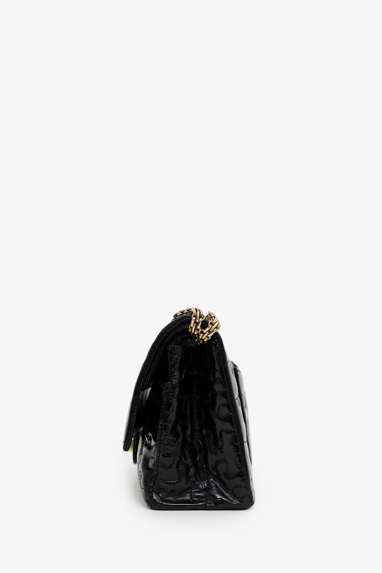 Pre-Loved Chanel™  2008-09 Black Crackled Patent Puzzle Reissue 2.55 Double Flap 226 Shoulder Bag