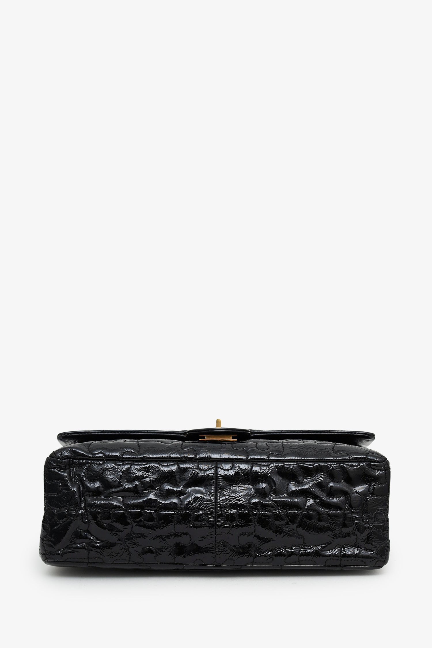 Pre-Loved Chanel™  2008-09 Black Crackled Patent Puzzle Reissue 2.55 Double Flap 226 Shoulder Bag