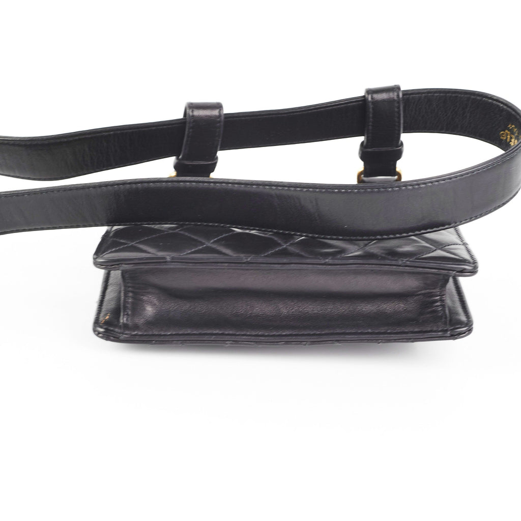 Chanel Vintage Square Mini Black Lambskin Belt Bag Size 70