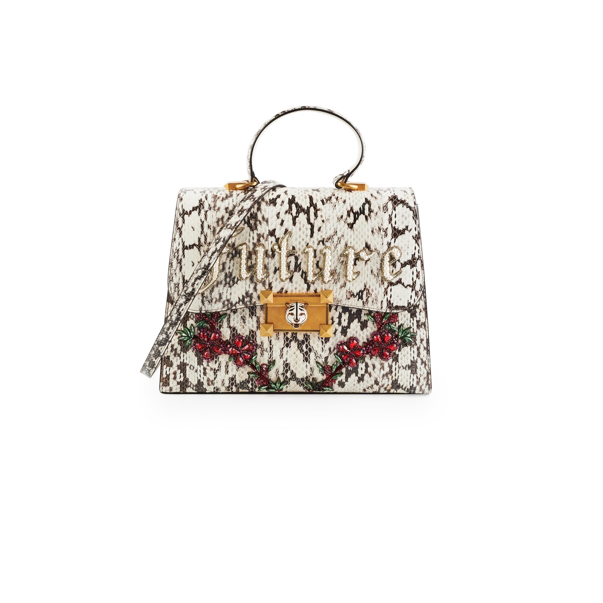 Gucci Snakeskin Embroidered Medium Osiride Top Handle White