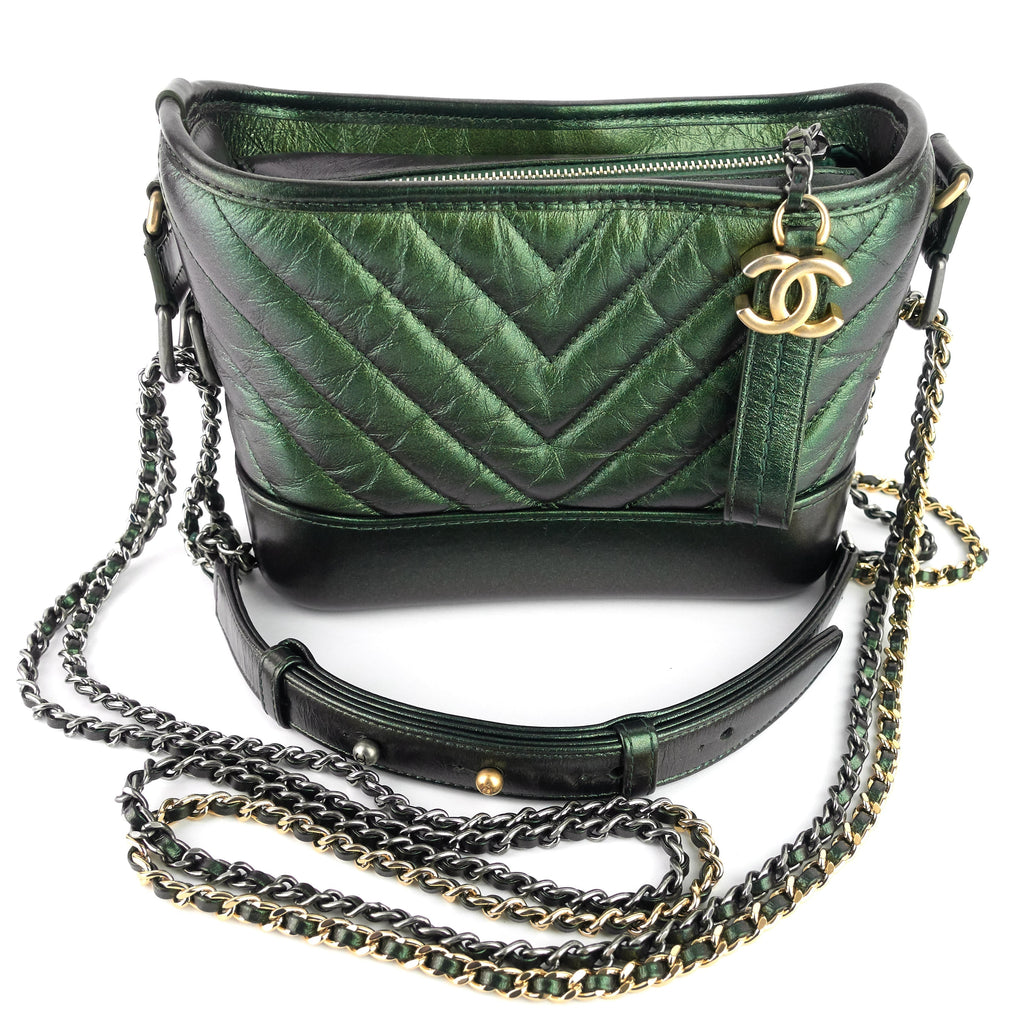 Chanel Gabrielle Small Chevron Metallic Leather Hobo Bag