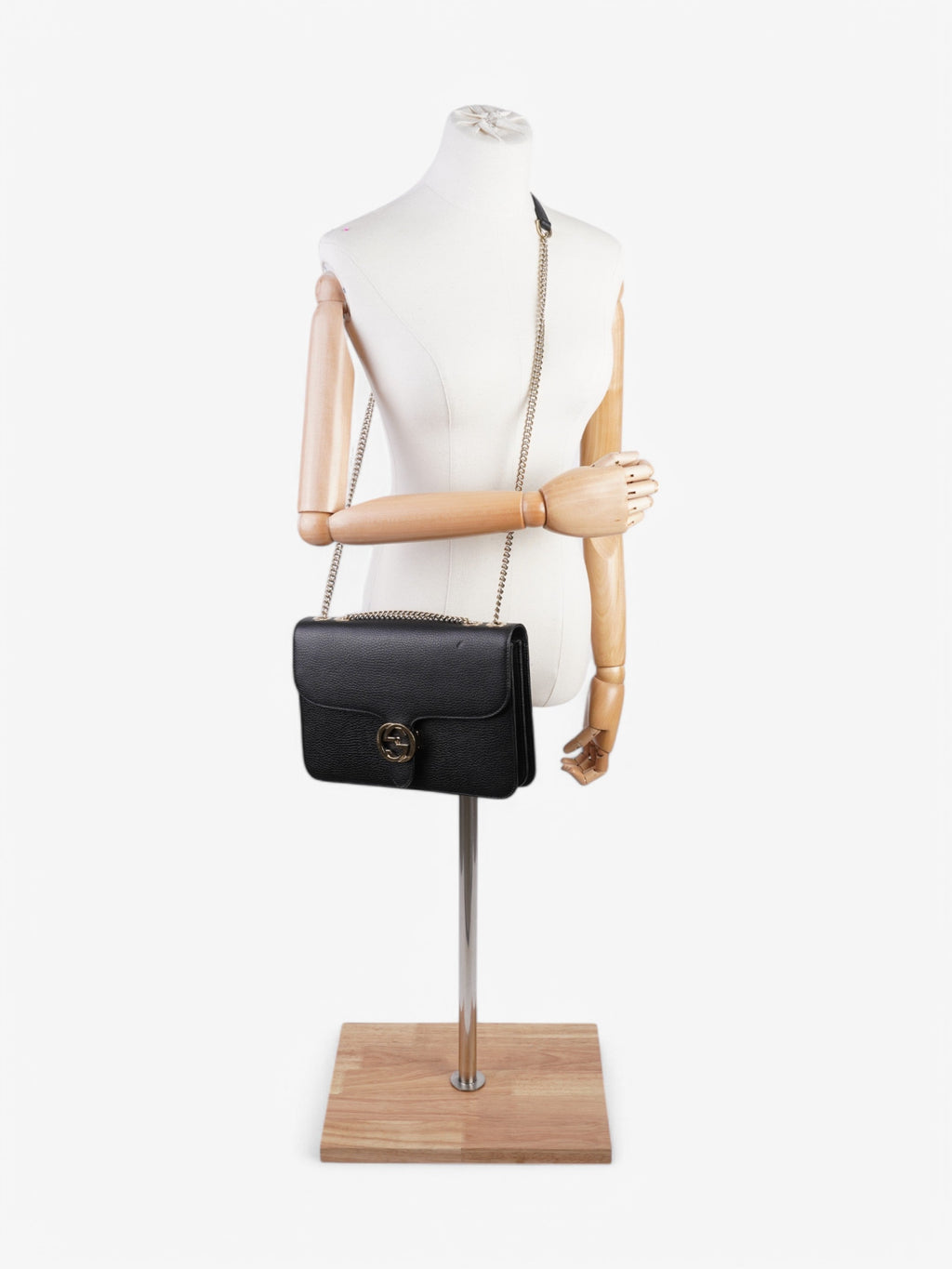 Gucci Dollar Interlocking G Black Calfskin Leather Medium