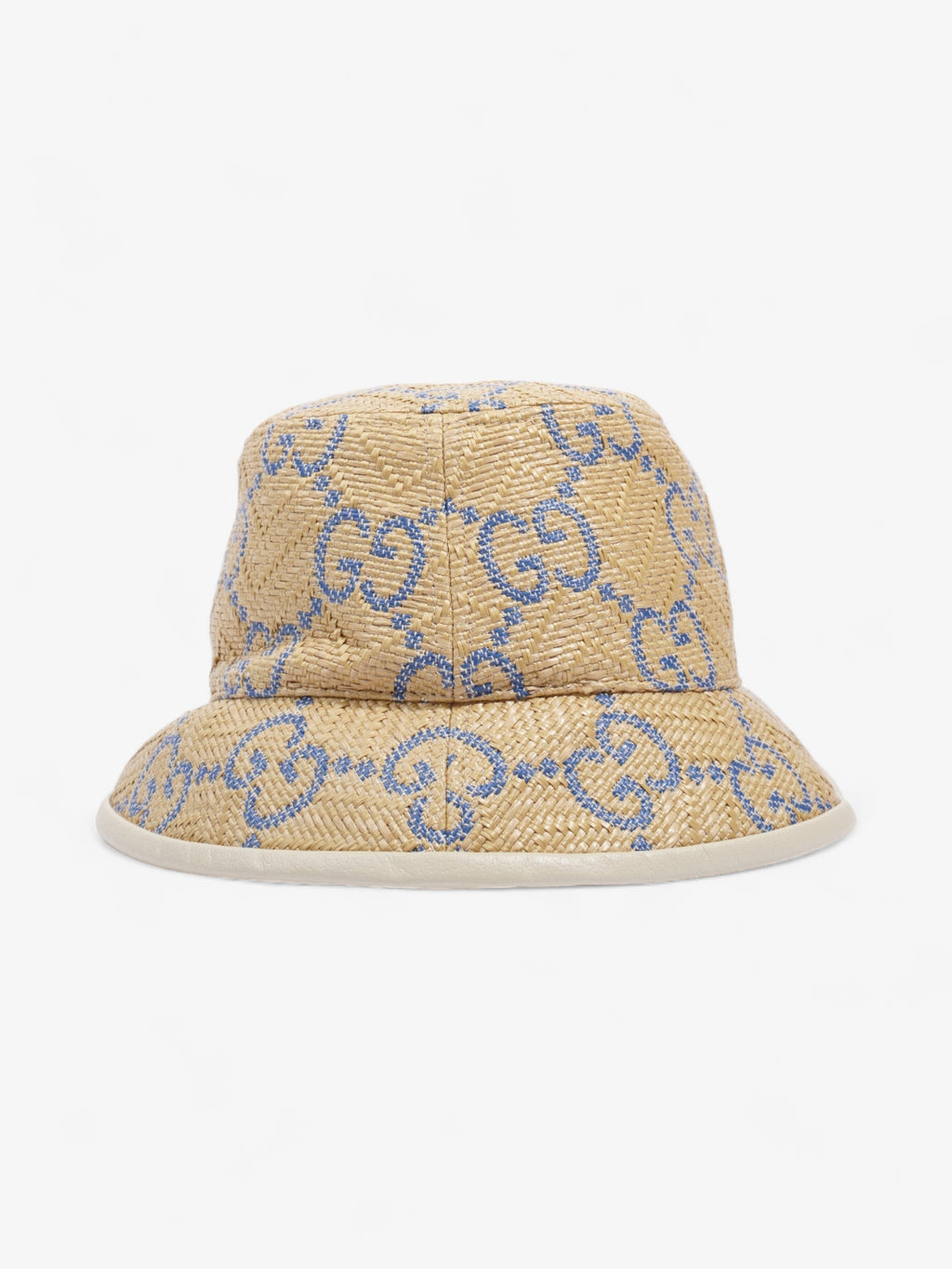 Gucci GG Raffia Effect Bucket Hat Natural / Blue Polyamide Large