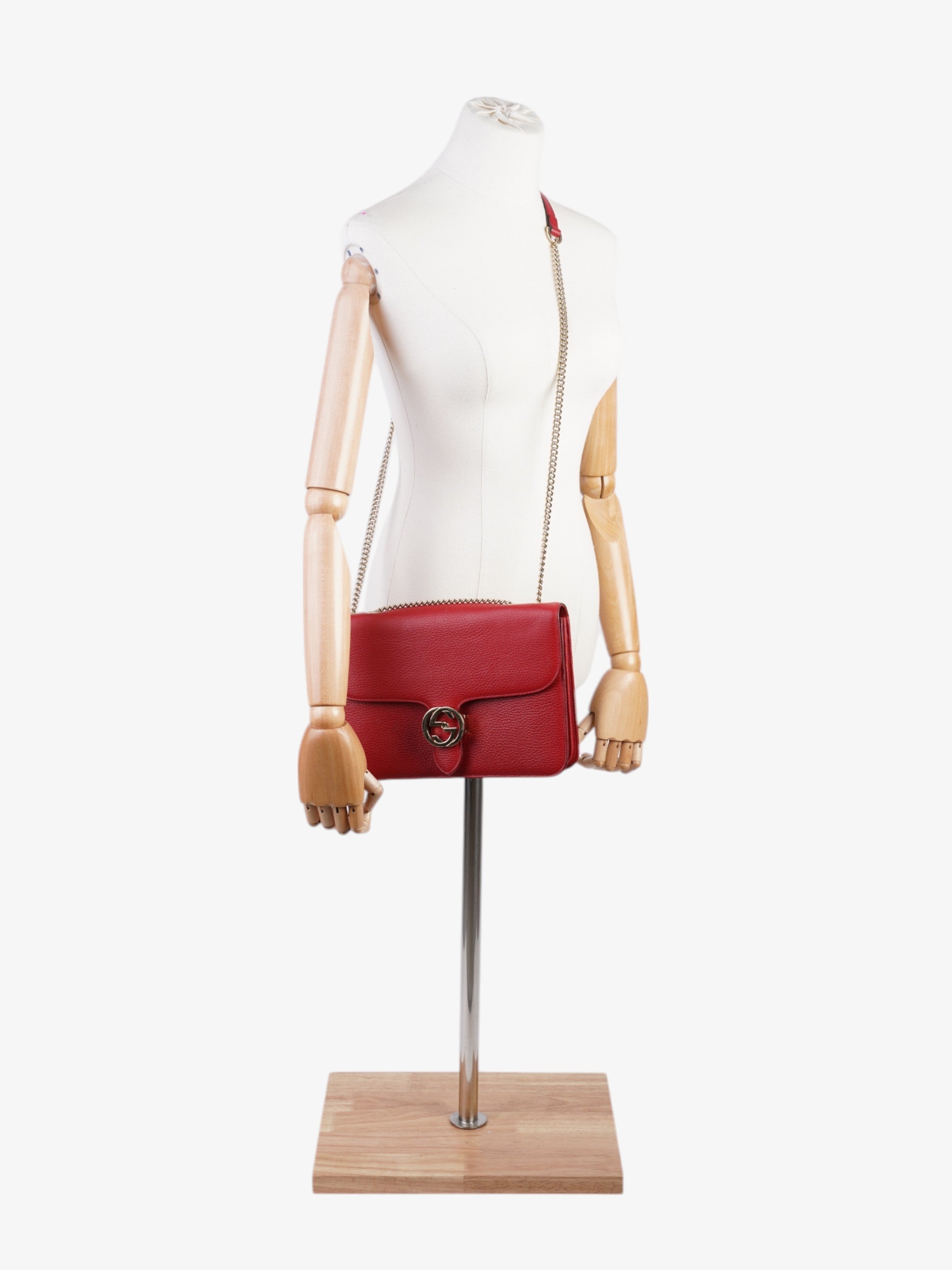 Gucci Dollar Interlocking G Red Calfskin Leather Medium