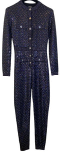 Stunning Chanel 21K Beaded Crystal Sequin Navy Black Iridescent Jumpsuit FR 36