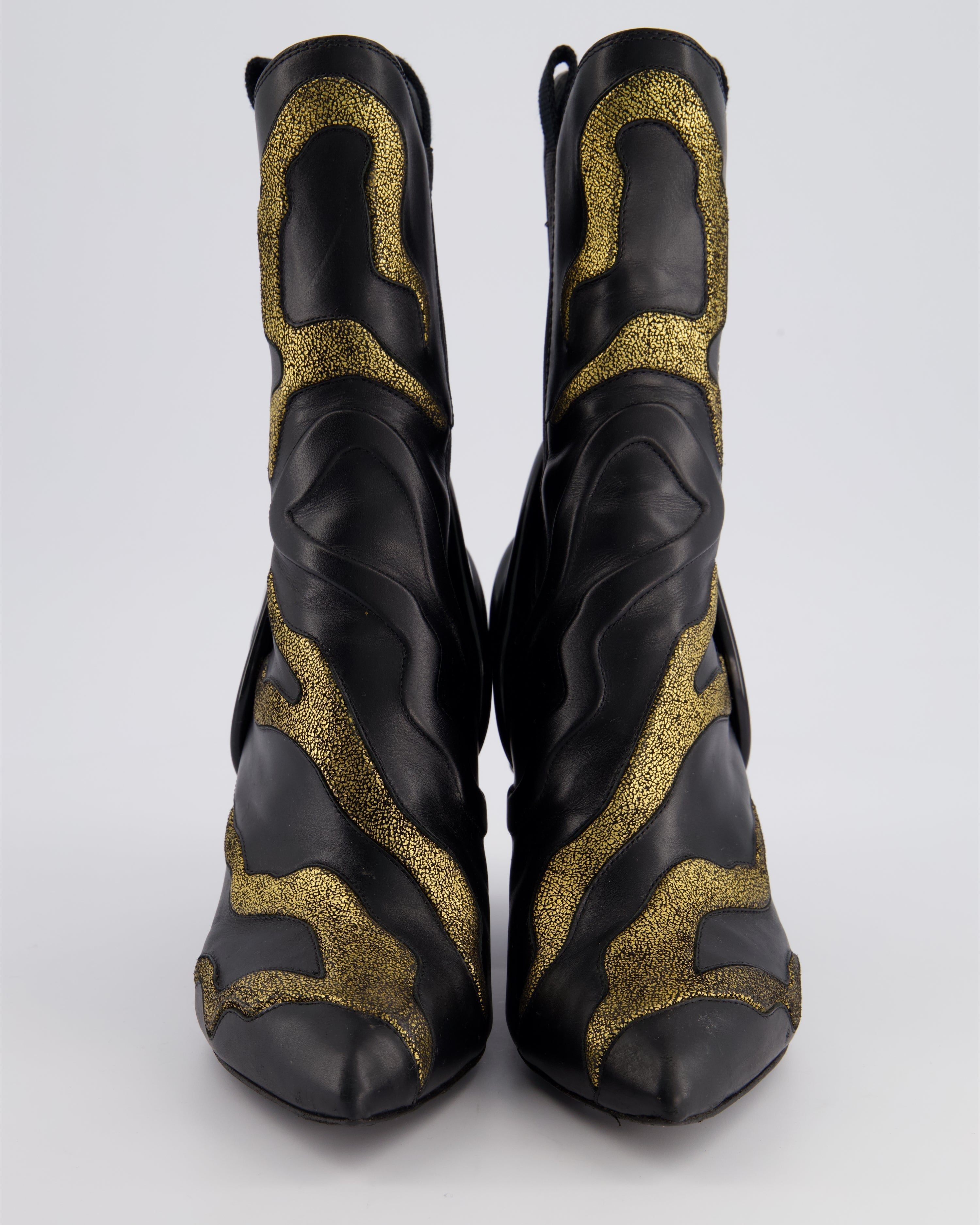 Louis Vuitton Black and Gold Leather 2018 Fireball Western Boots Size EU 39