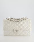 Chanel White Jumbo Classic Double Flap Bag in Caviar Leather with Silver Hardware