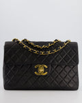 Chanel Vintage Black XL Jumbo Single Classic Flap Bag in Lambskin Leather with 24K Gold Hardware