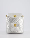 *RARE* Chanel Metallic Silver Vintage Mini Duma Backpack Bag in Lambskin Leather with 24K Gold Hardware