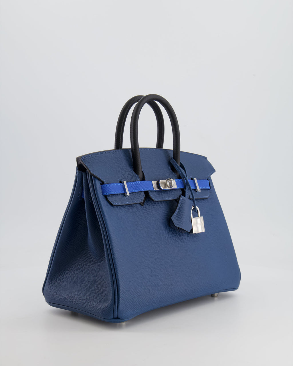 Hermès Birkin 25 Retourne Bag in Tricolour Deep Blue, Bleu Hydra and Black Epsom Leather with Palladium Hardware
