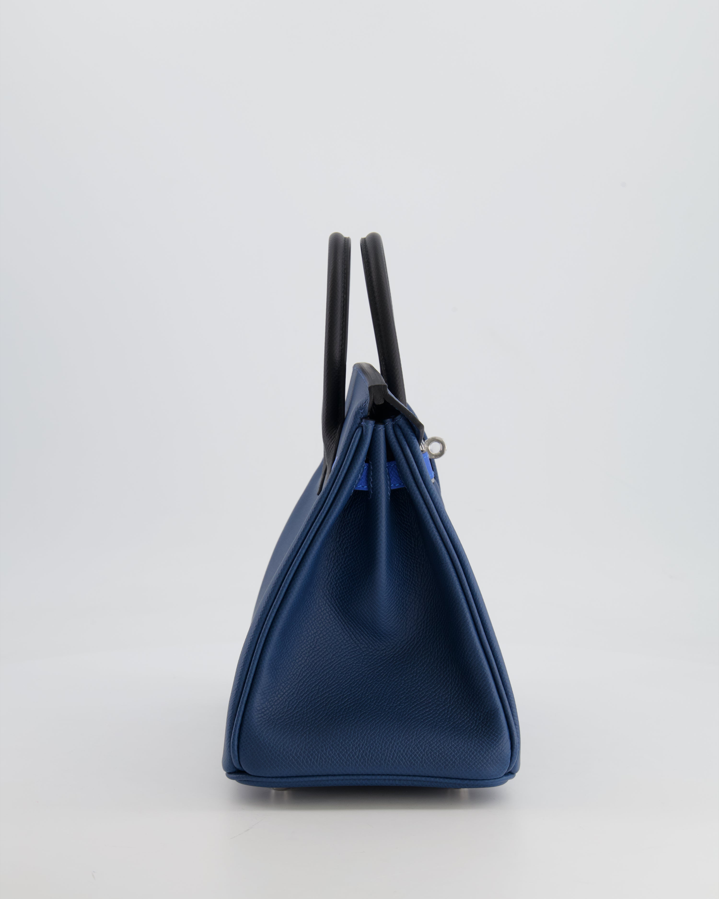 Hermès Birkin 25 Retourne Bag in Tricolour Deep Blue, Bleu Hydra and Black Epsom Leather with Palladium Hardware