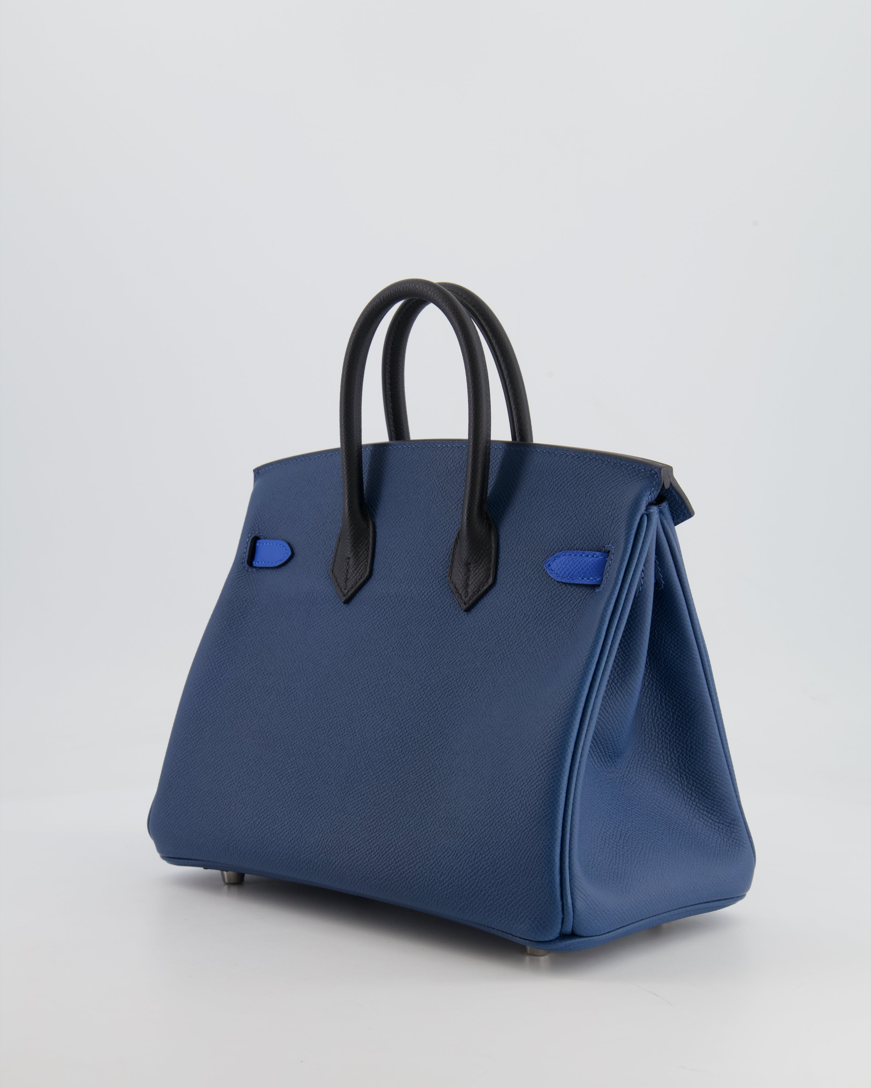 Hermès Birkin 25 Retourne Bag in Tricolour Deep Blue, Bleu Hydra and Black Epsom Leather with Palladium Hardware