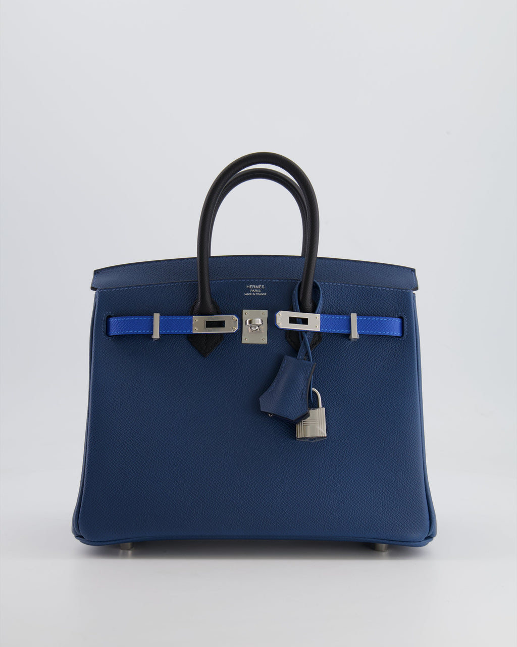 Hermès Birkin 25 Retourne Bag in Tricolour Deep Blue, Bleu Hydra and Black Epsom Leather with Palladium Hardware