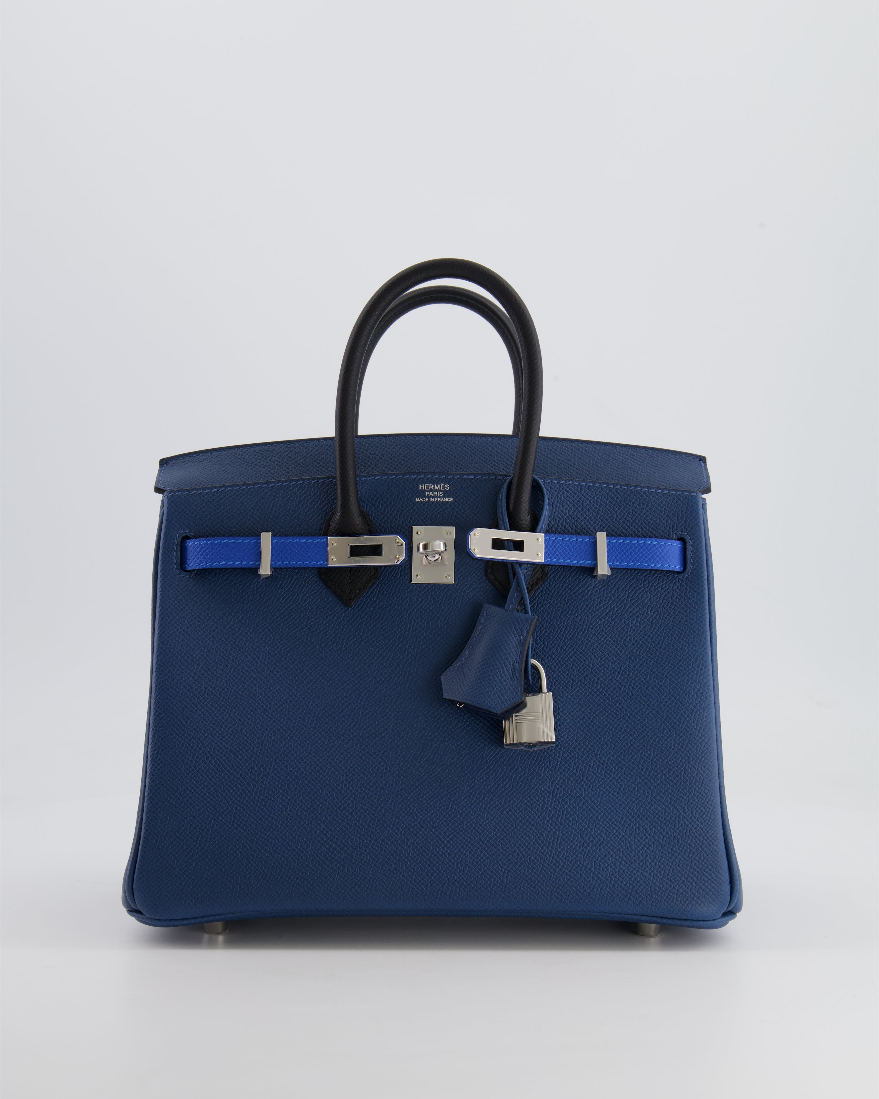 Hermès Birkin 25 Retourne Bag in Tricolour Deep Blue, Bleu Hydra and Black Epsom Leather with Palladium Hardware