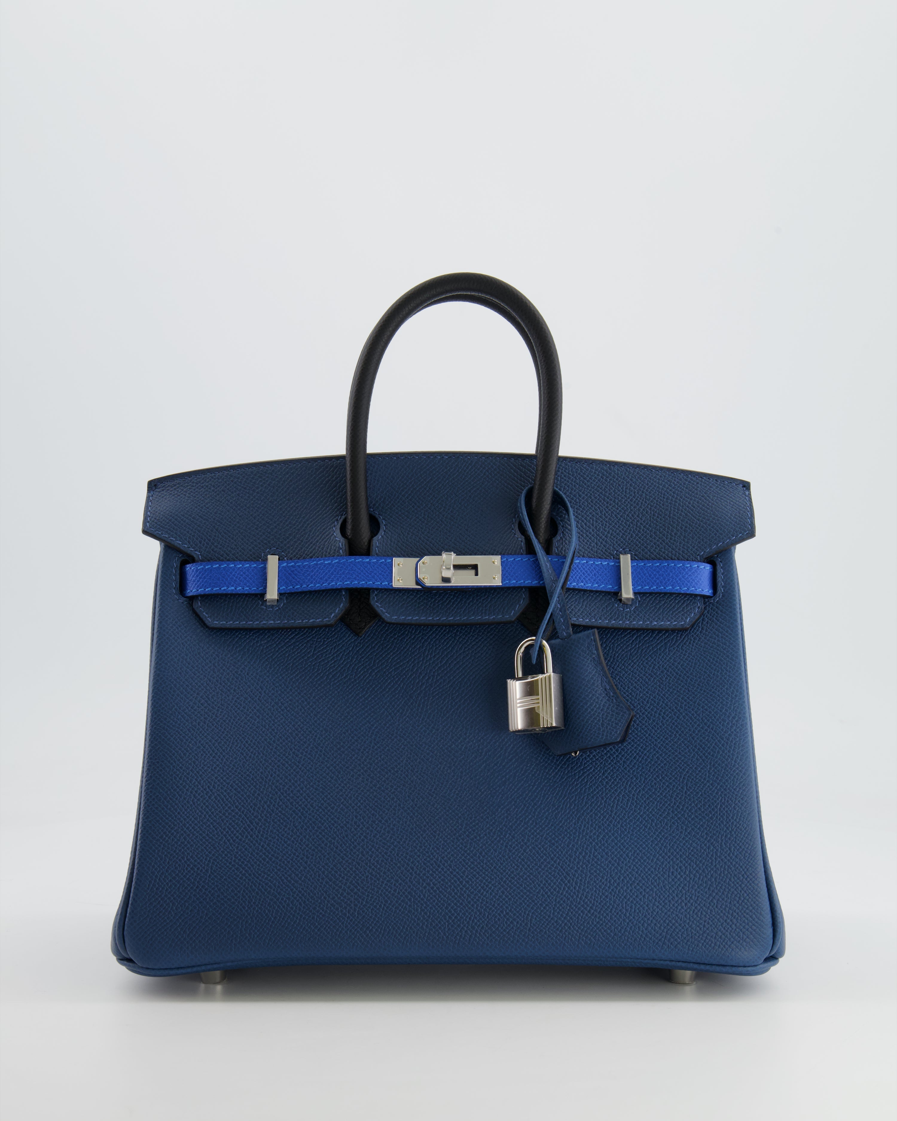 Hermès Birkin 25 Retourne Bag in Tricolour Deep Blue, Bleu Hydra and Black Epsom Leather with Palladium Hardware