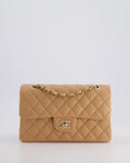 Chanel Beige Small Classic Double Flap Bag in Lambskin Leather with Champagne Gold Hardware