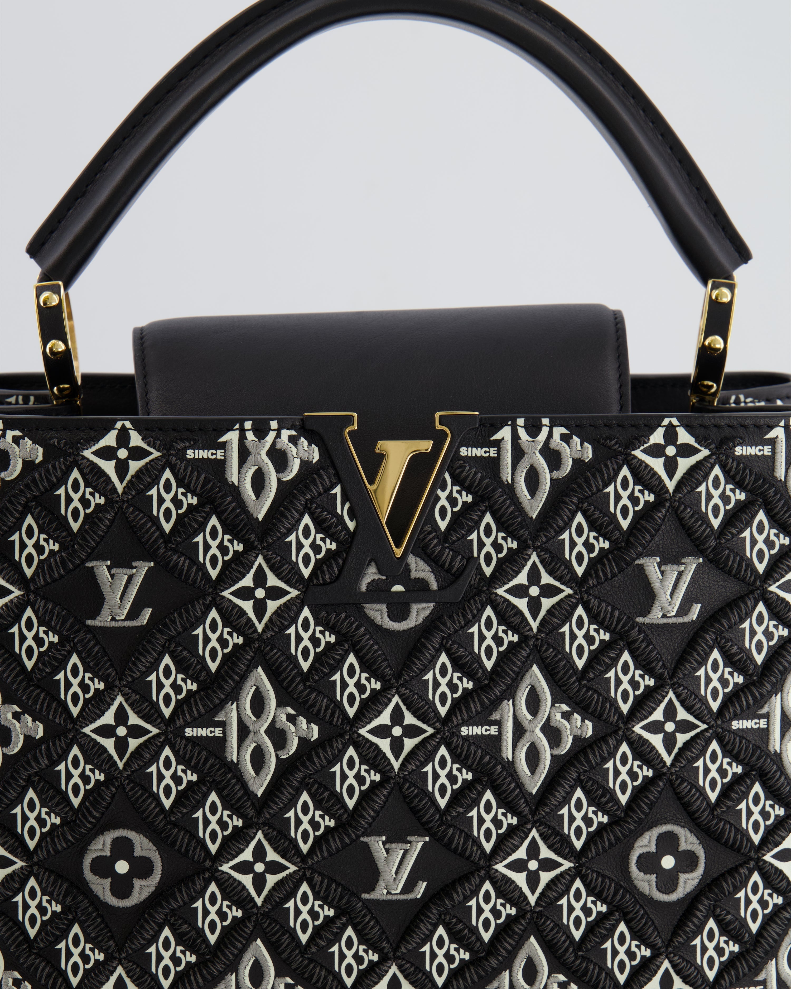 Louis Vuitton Limited Edition Since 1854 Monogram Capucines MM Bag in Black Calfskin and Embroideries with Gold Hardware
