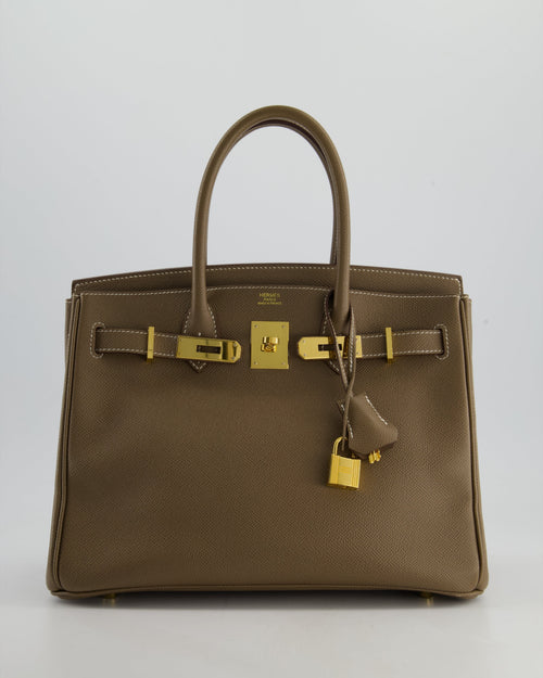 *FIRE PRICE* Hermès Birkin 30 Retourne Bag in Etoupe Epsom Leather with Gold Hardware