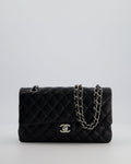Chanel Black Classic Medium Double Flap Bag in Lambskin Leather with Silver Hardware