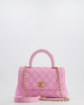 *HOT COLOUR* Chanel 23P Barbie Pink Mini Coco Flap Top Handle Bag in Caviar Quilted Leather with Gold Hardware