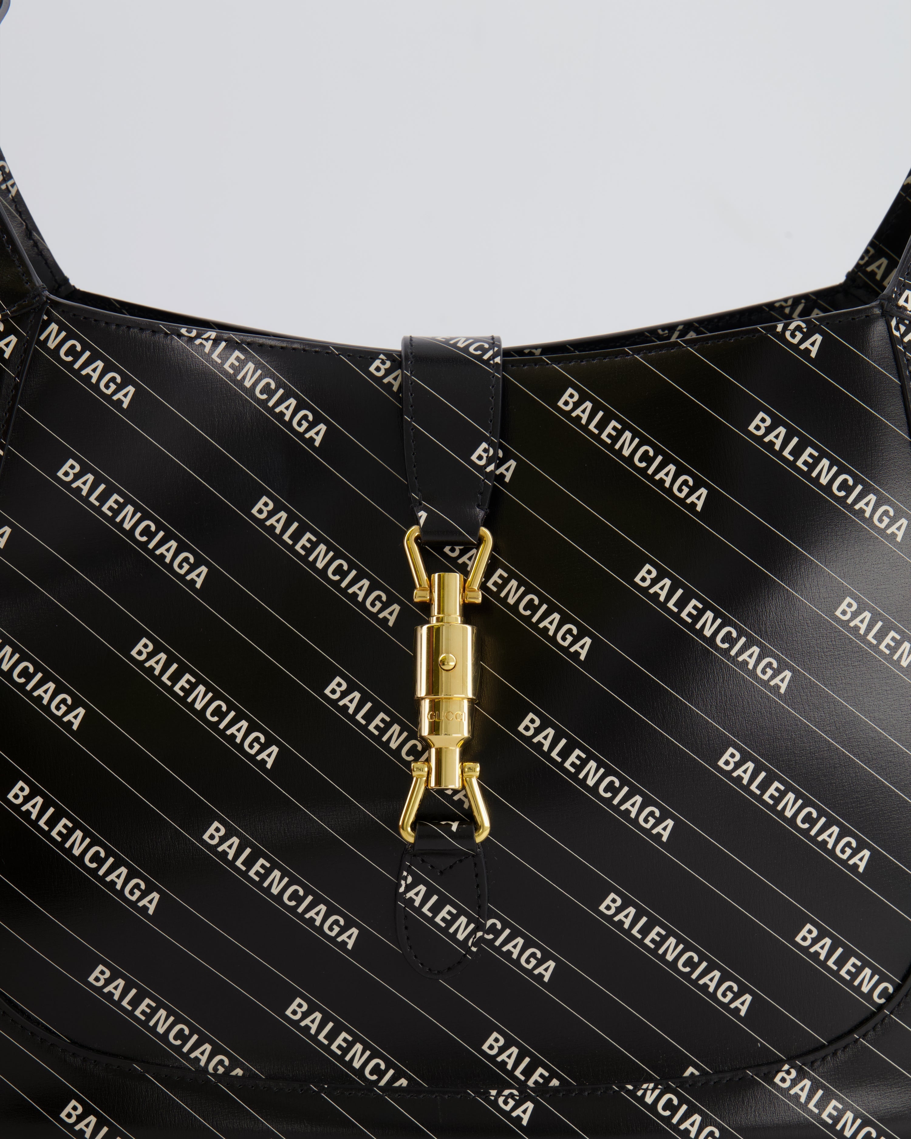 Gucci x Balenciaga Black and White Logo Jackie Large Bag with Gold Hardware RRP £3,090