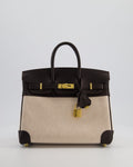 *RARE* Hermès Birkin 25 Retourne Bag in Ecru/Beige Toile H Canvas and Bai Brun Swift Leather with Gold Hardware