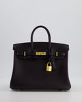 *HOT* Hermès Birkin 25 Retourne Bag in Prunoir Swift Leather with Gold Hardware