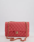 *HOT* Chanel Coral Pink Classic Medium Double Flap Bag in Caviar Leather with Champagne Gold Hardware