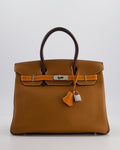 Hermès Birkin 30 Tricolour Retourne Bag in Gold, Chocolate and Orange Togo Leather with Palladium Hardware