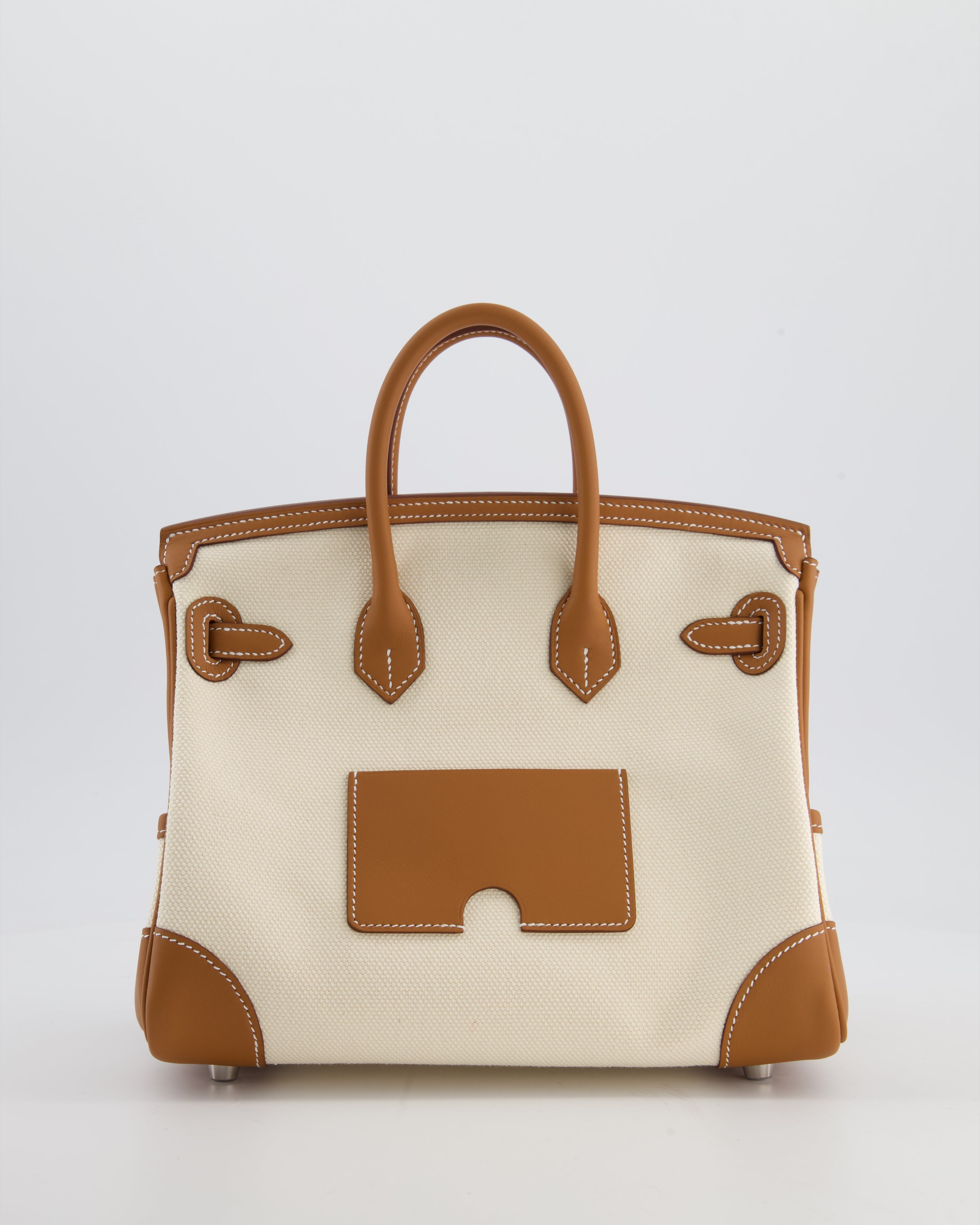 *SUPER HOT & RARE* Hermès Birkin 25 Cargo Bag in Ecru Toile Goeland and Gold Swift Leather with Palladium Hardware