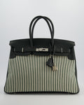 Hermès Birkin 35 Retourne Bag in Ecru & Vert Anglais Toile Riga & Swift Leather with Palladium Hardware
