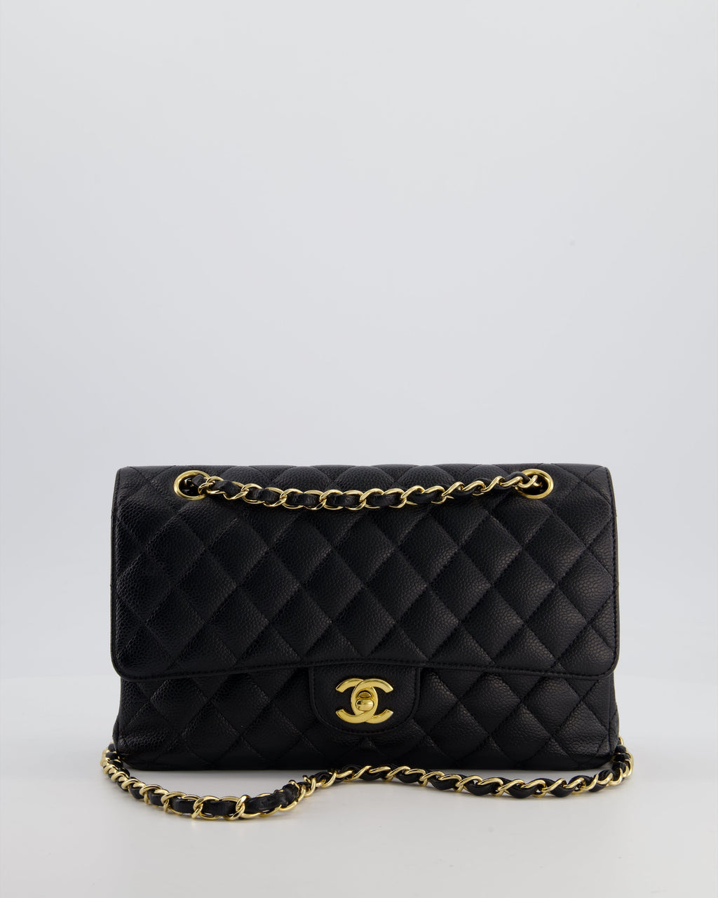 Chanel Black Medium Classic Double Flap Bag in Caviar Leather with Gold Hardware
