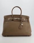 Hermès Birkin 35 Bag in Etoupe Clemence Leather with Palladium Hardware