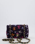 Chanel 24/S Navy Multicolour Jersey Mini Rectangular CC Flap Bag with Champagne Gold Hardware