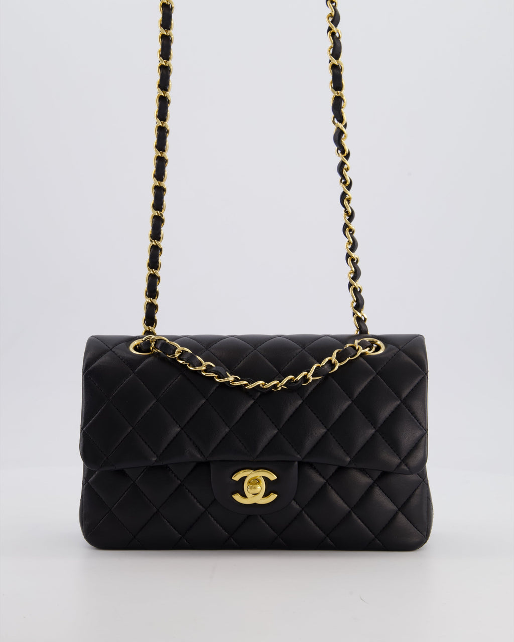 Chanel Black Small Classic Double Flap Bag in Lambskin Leather with Gold Hardware