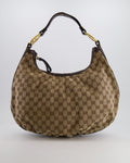 Gucci Beige Hobo Bag in GG Monogram Canvas with Brown Leather Handle and Gold Hardware GG Logo Detail