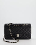 Chanel Black Medium Classic Double Flap Bag in Caviar Leather with Silver Hardware