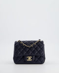 Chanel Navy Mini Square Classic Flap Bag in Lambskin Leather with Champagne Gold Hardware