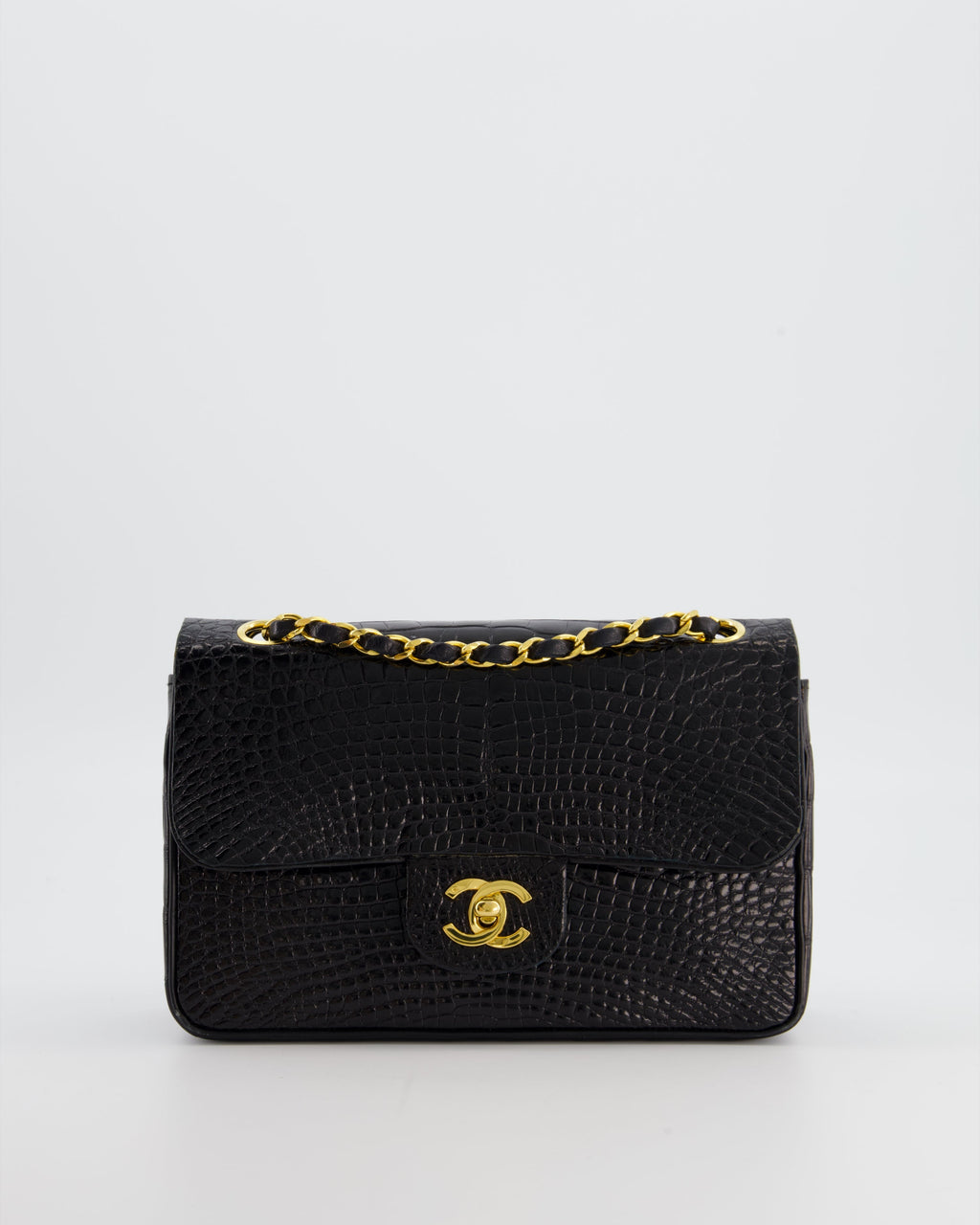 *RARE* Chanel Black Classic Flap Bag in Shiny Crocodile Leather with Gold Hardware