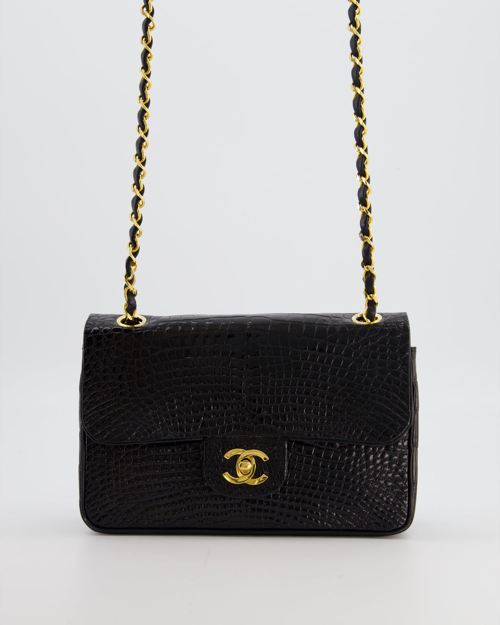 *RARE* Chanel Black Classic Flap Bag in Shiny Crocodile Leather with Gold Hardware