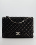 *FIRE PRICE* Chanel Black Maxi Classic Double Flap Bag in Lambskin Leather with Silver Hardware