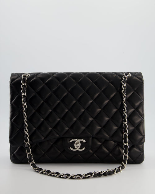*FIRE PRICE* Chanel Black Maxi Classic Double Flap Bag in Lambskin Leather with Silver Hardware