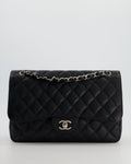 Chanel Black Jumbo Classic Double Flap Bag in Caviar Leather with Silver Hardware