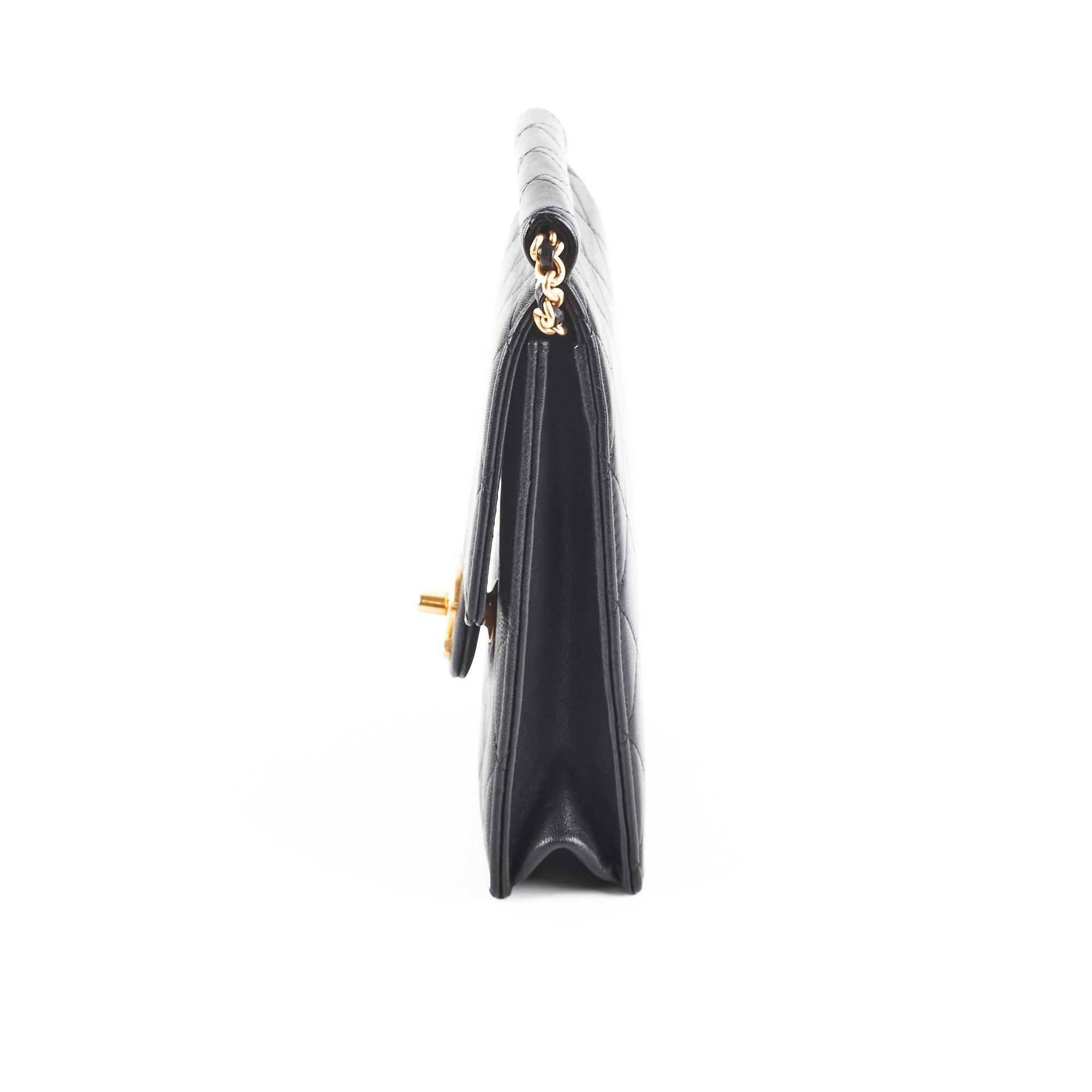 Chanel Quilted Vertical Pearls Clutch Black