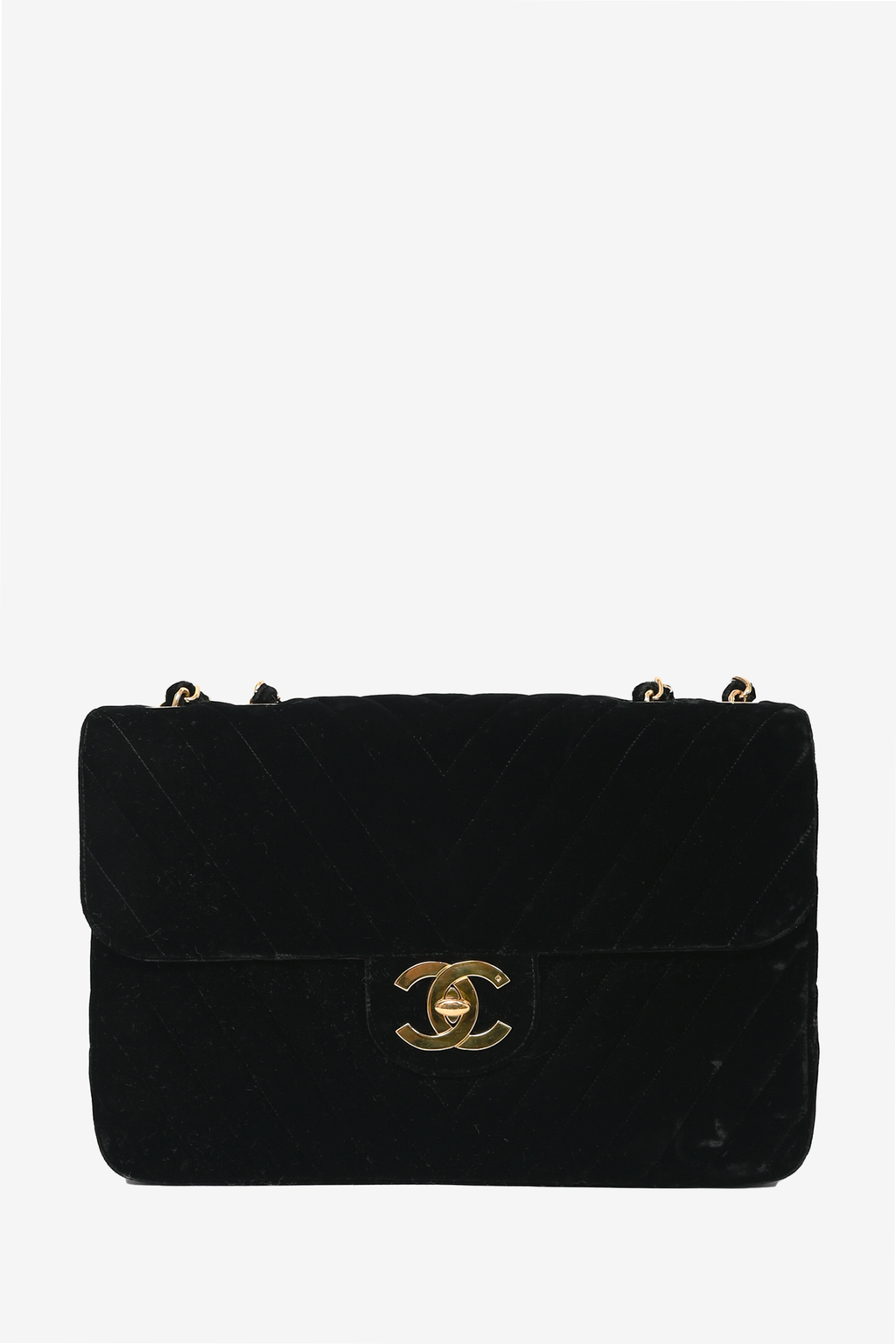 Pre-loved Chanel™ Black Velvet Chevron Quilted Jumbo XL Maxi Flap