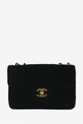 Pre-loved Chanel™ Black Velvet Chevron Quilted Jumbo XL Maxi Flap