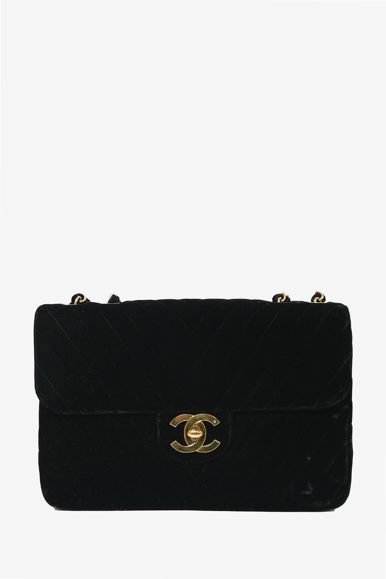 Pre-loved Chanel™ Black Velvet Chevron Quilted Jumbo XL Maxi Flap