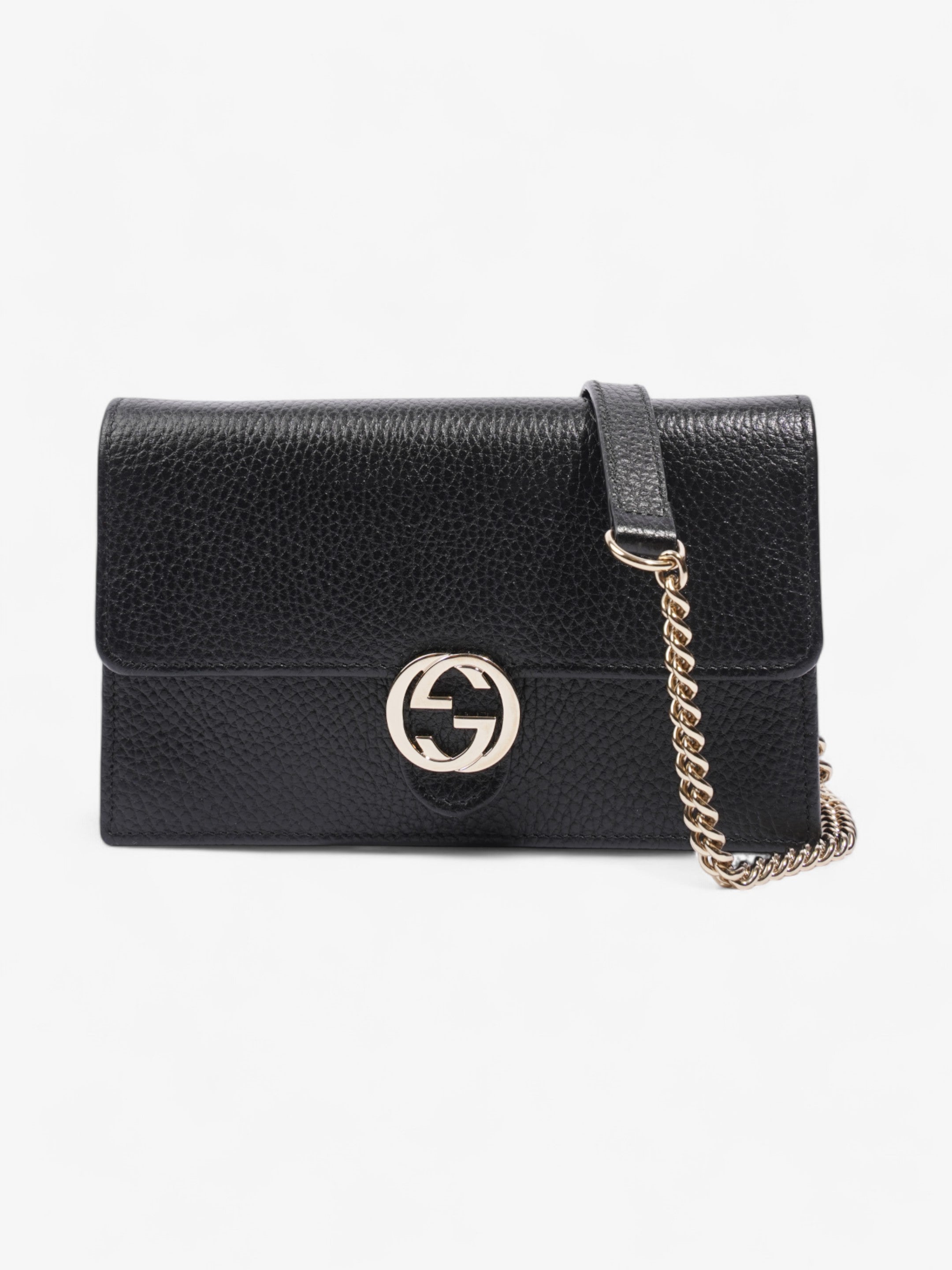 Gucci Dollar Interlocking G Chain Wallet Black Calfskin Leather