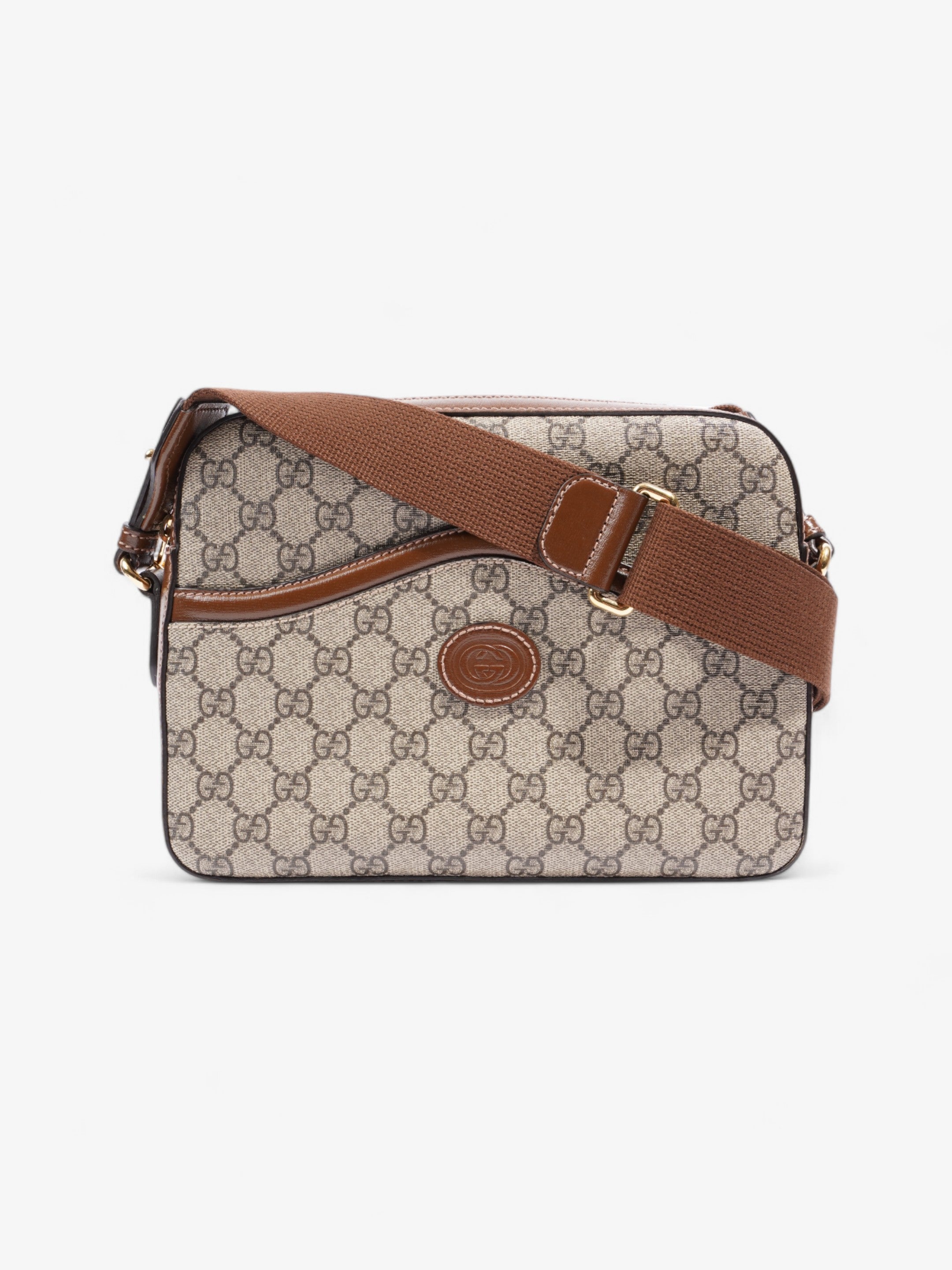 Gucci Messenger Bag with Double G GG Supreme / Brown Coated Canvas Small
